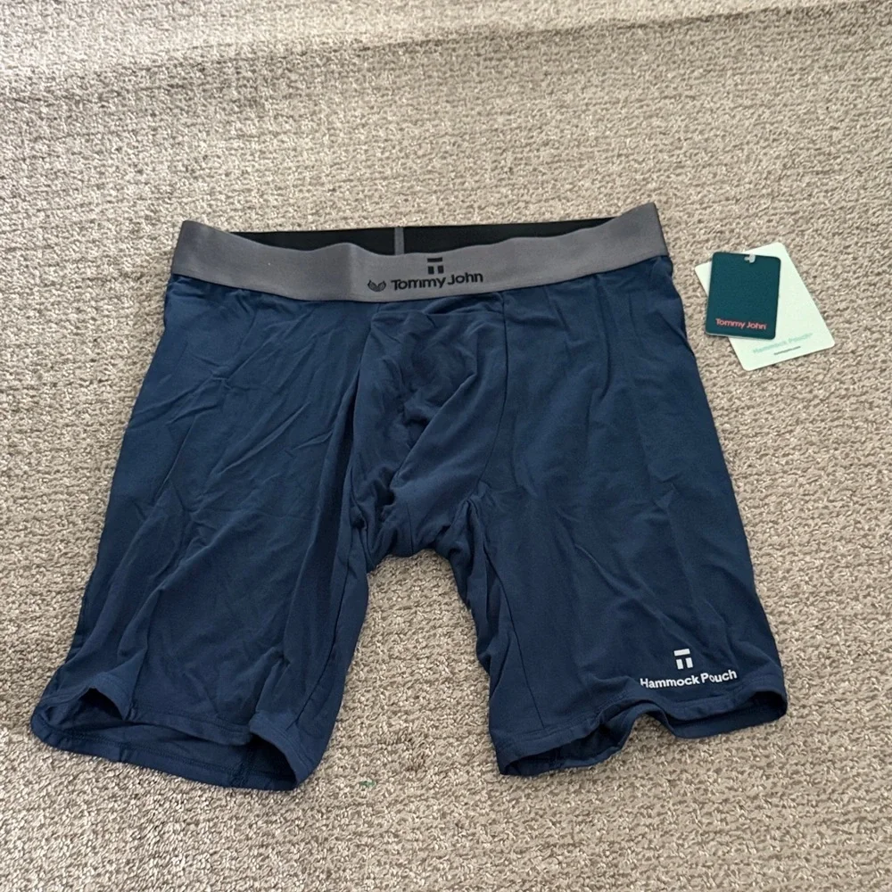 Tommy John Men's Dark Blue Boxer Briefs with Gray Waistband